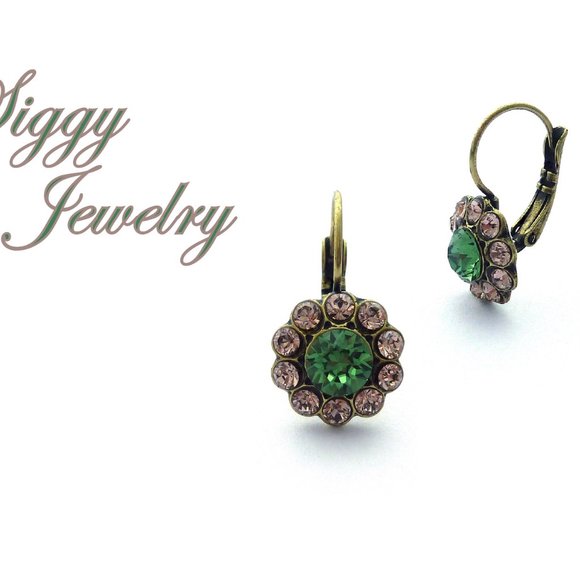 Swarovski Crystal Erinite and Vintage Rose Daisy Flower Drop Earrings - Picture 5 of 6